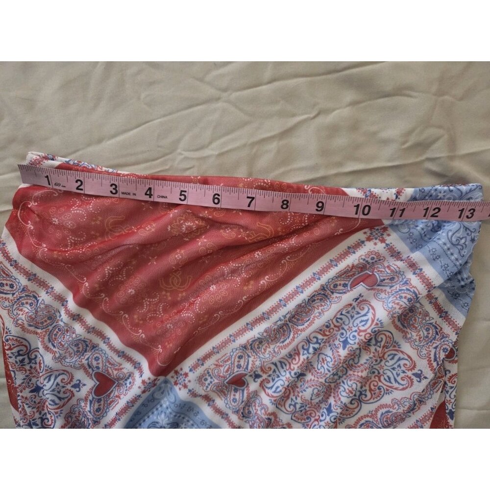 See You Monday Red Blue Hanky Heart Print Stretch Straight Maxi Skirt S/M NWT - Picture 5 of 9